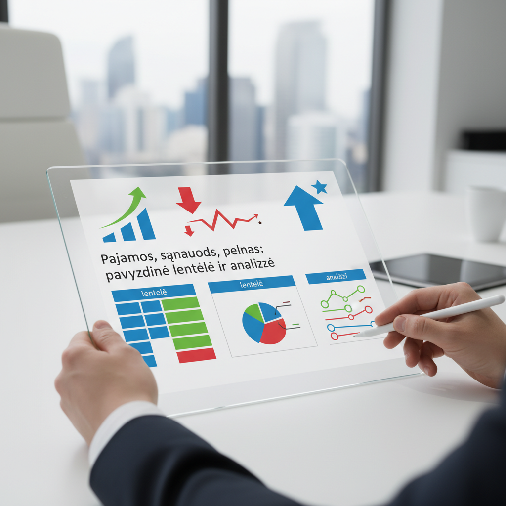 Pajamos, sąnaudos, pelnas: pavyzdinė lentelė ir analizė